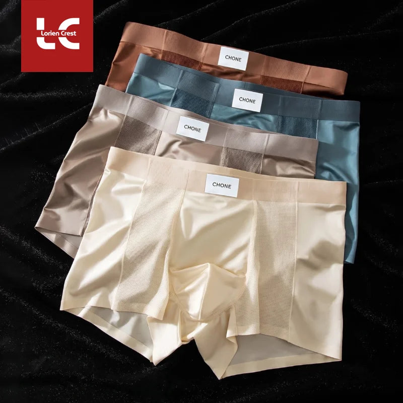 3pcs Luxury Men's Satin-Like Ice Silk Boxers Summer Breathable Air-Conditioned Underwear Lightweight Trunks New