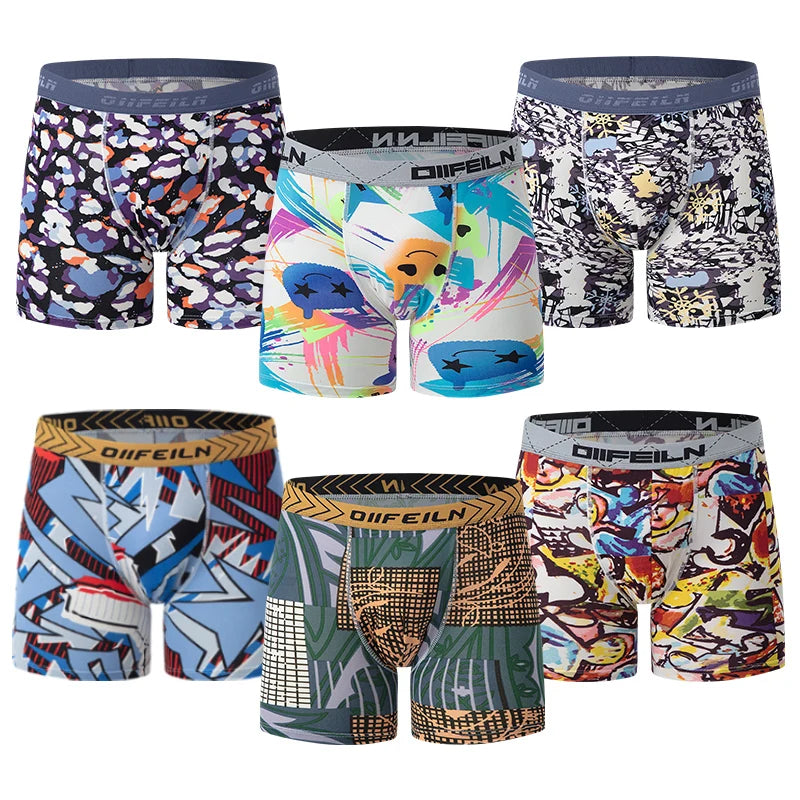 6-Piece Men's Color Printed Fashion Underwear Comfortable Joker Plus Size Boyshort Fitness Shorts Running Pants For Teenagers